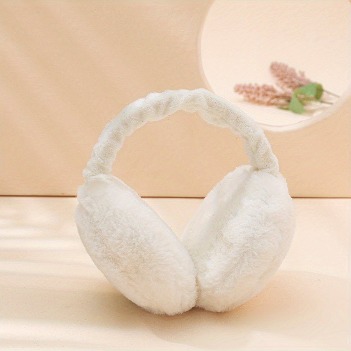 1pc Foldable Earmuffs Solid Color Hamburger Winter Ear Warmer Women Furry Fleece Earmuff Outdoor For Autumn & Winter