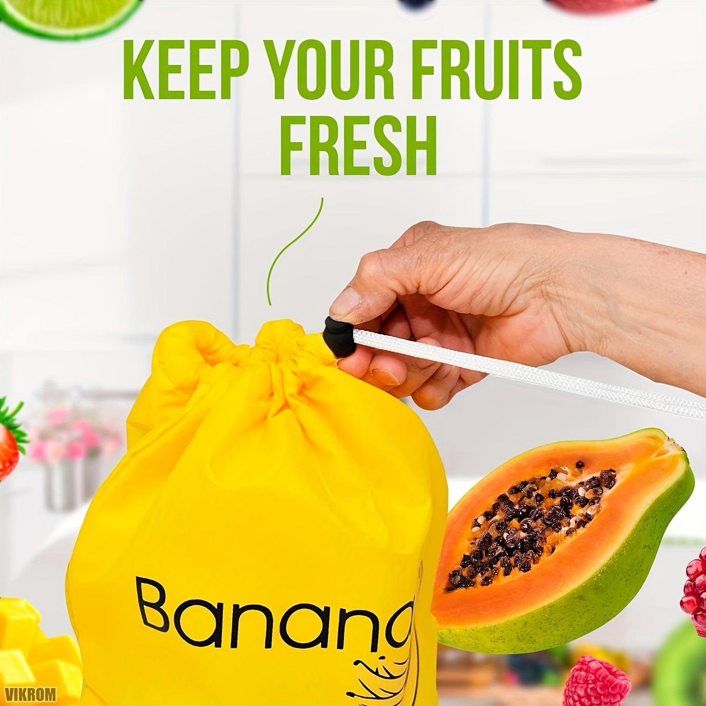 1pc Banana Storage Bag, Reusable Vegetable Fruit Bags, Salad Sack, Refrigerator Storage Bag With Drawstrings, Prevent Ripening, Home Kitchen Supplies