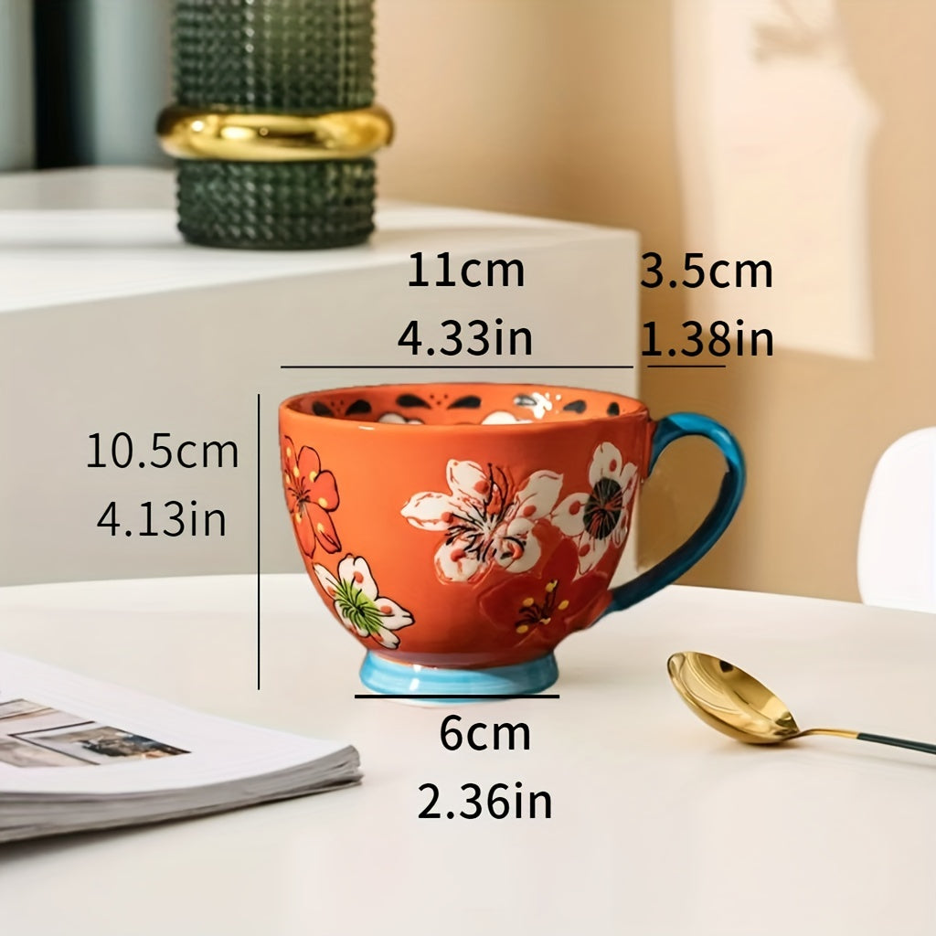 1 Pc Ceramic Coffee Mug, Big Size Flower Hand Made Coffee Milk Tea Cup - Best Birthday Christmas Gifts For Women, Wife, Daughter, Friend for restaurants/cafes