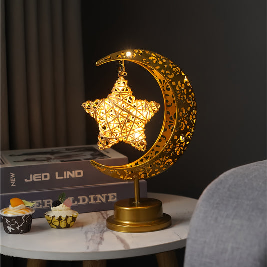 1pc Light Up Moon Shape Cabin Decoration, Suitable For Bedroom, Party, Living Room, Office Desk, Eid, Ramadan, All Seasons Decoration