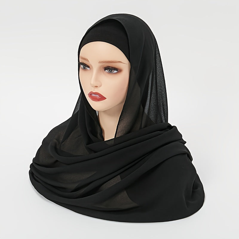 2pcs/set Stylish Elastic Undercap Chiffon Hijab Set Elegant Solid Color Breathable Inner Hijab Cap & Thin Sunscreen Head Wrap Combination