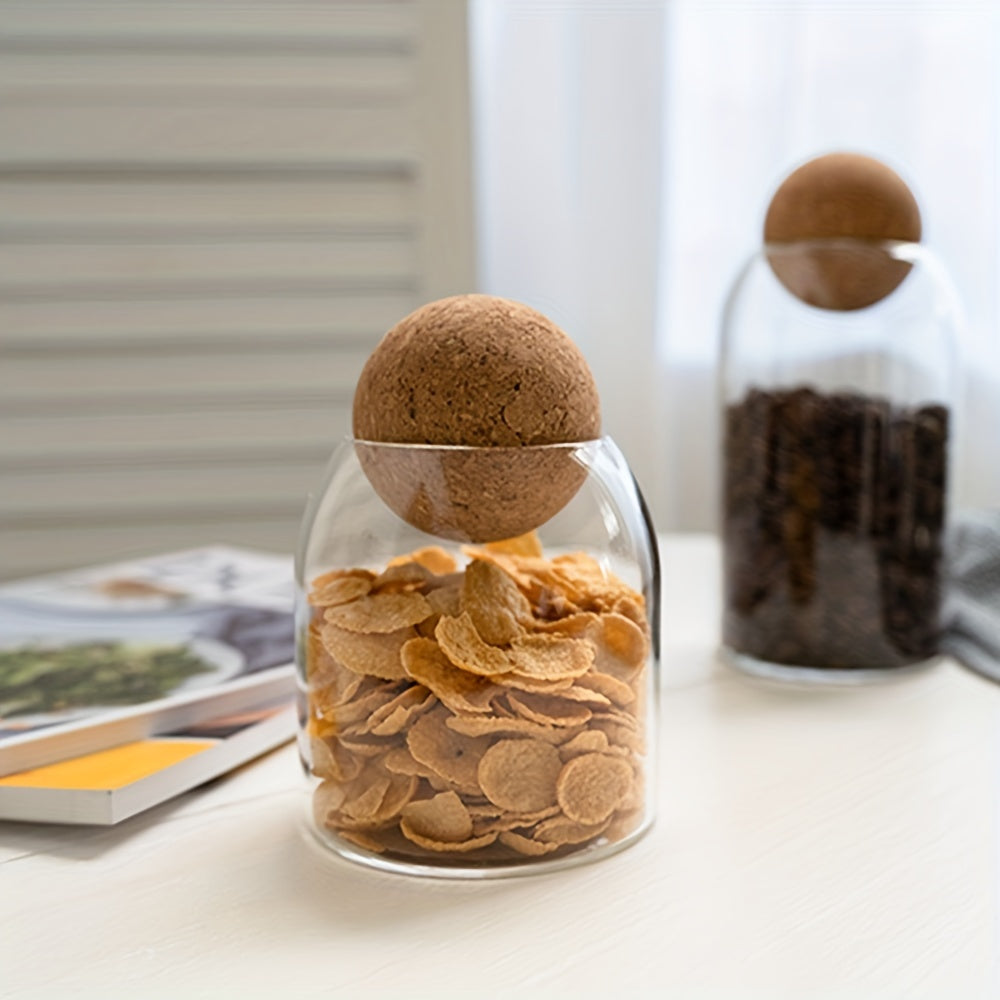 Set Of 3, Glass Food Storage Canister With Airtight Cork Lid