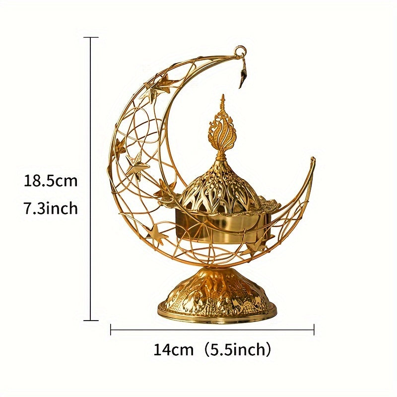 1pc Middle East Handheld Crescent Metal Incense Burner, Middle East Arabian Decor Incense Burner,Ramadan Living Room Desktop Burner