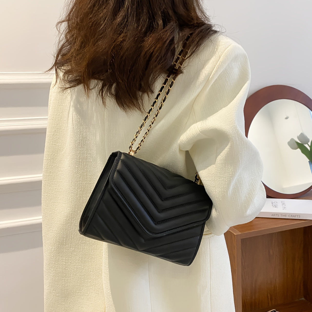 Minimalist Solid Color Quilted Detail Square Bag