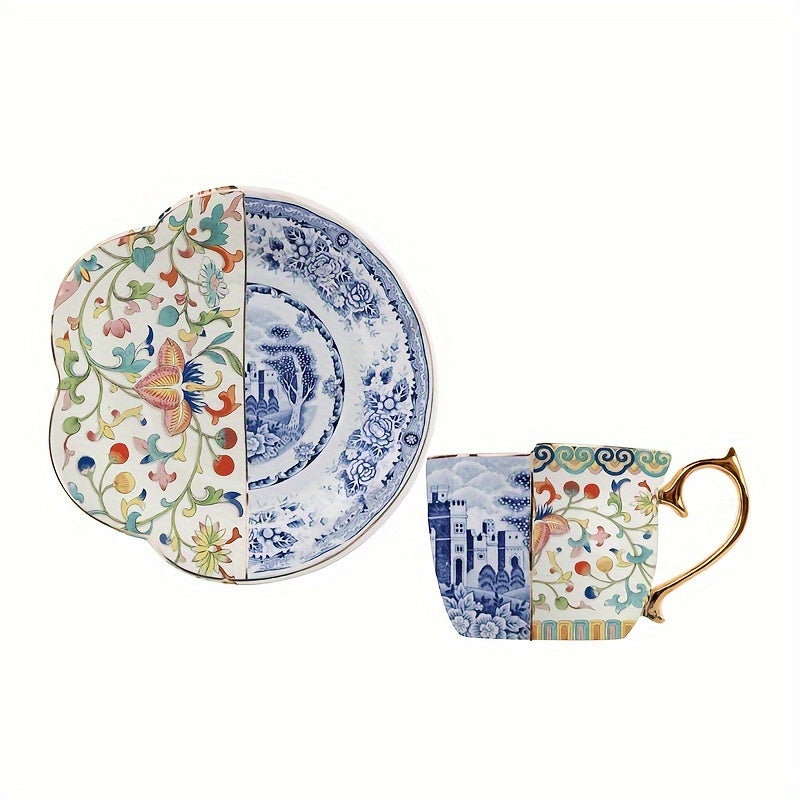 Set, Creative Vintage Painting Teacup And Saucer, Ceramic Coffee Cup And Saucer Plate, European Style Drinking Cups For Breakfast, Tea Party, Afternoon Tea, Home, Garden, Restaurant And More, Summer Winter Drinkware