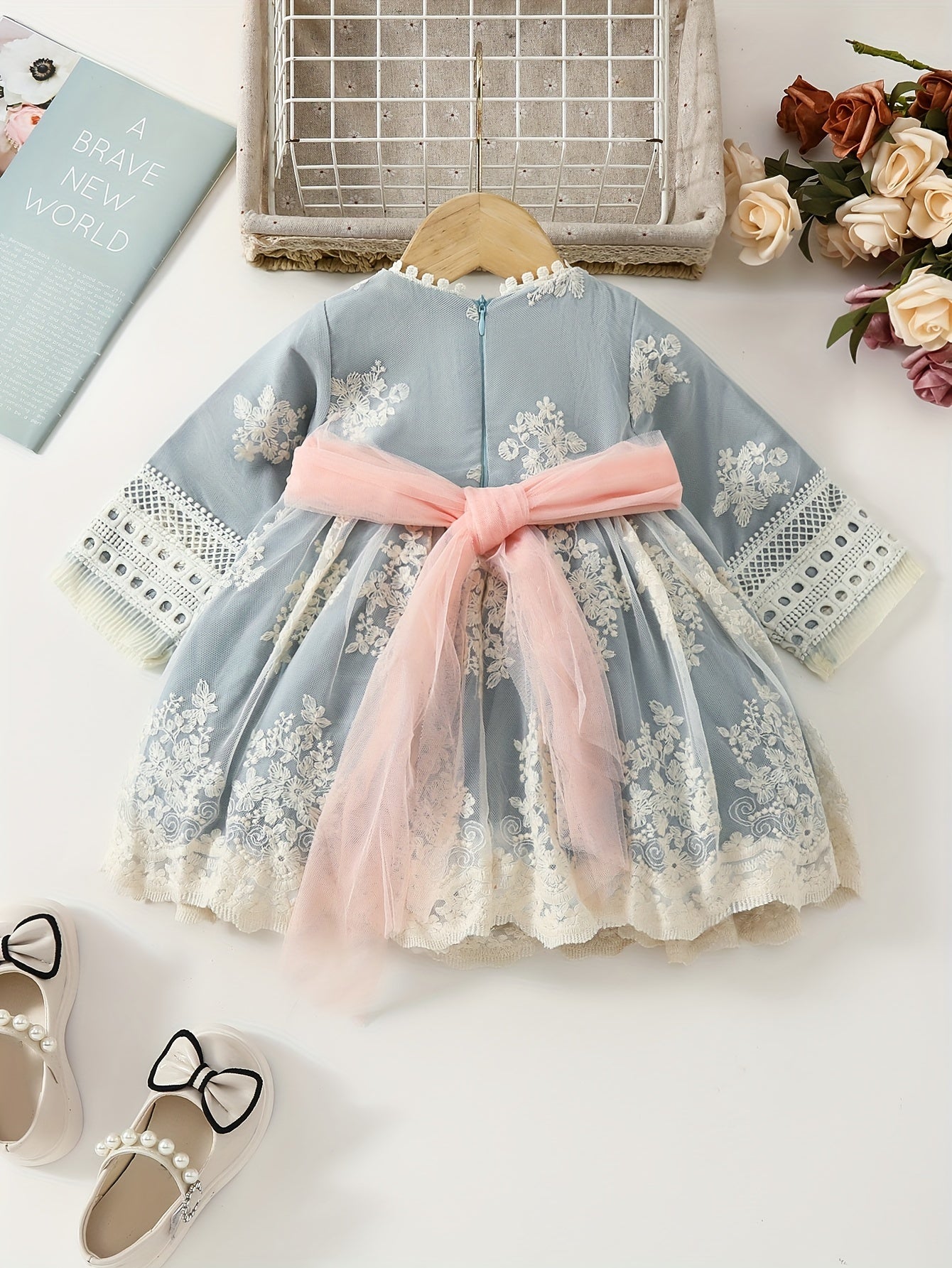 Cute Infant Baby Girls Fashion Lace Floral Embroidery Mesh Princess Dress