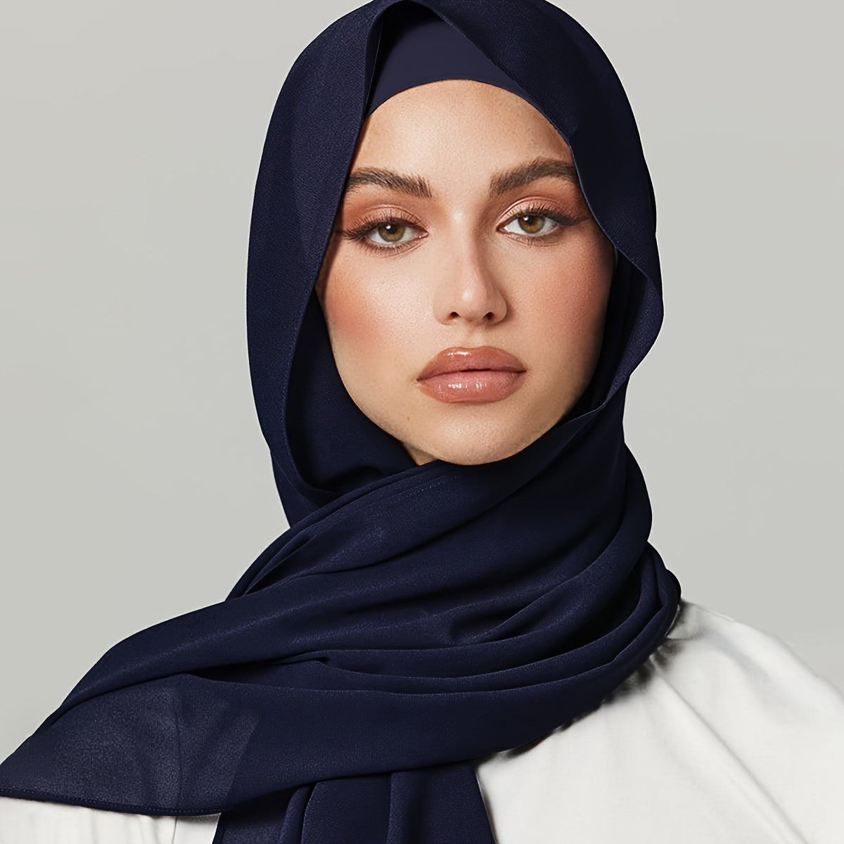 2pcs/set Stylish Elastic Undercap Chiffon Hijab Set Elegant Solid Color Breathable Inner Hijab Cap & Thin Sunscreen Head Wrap Combination