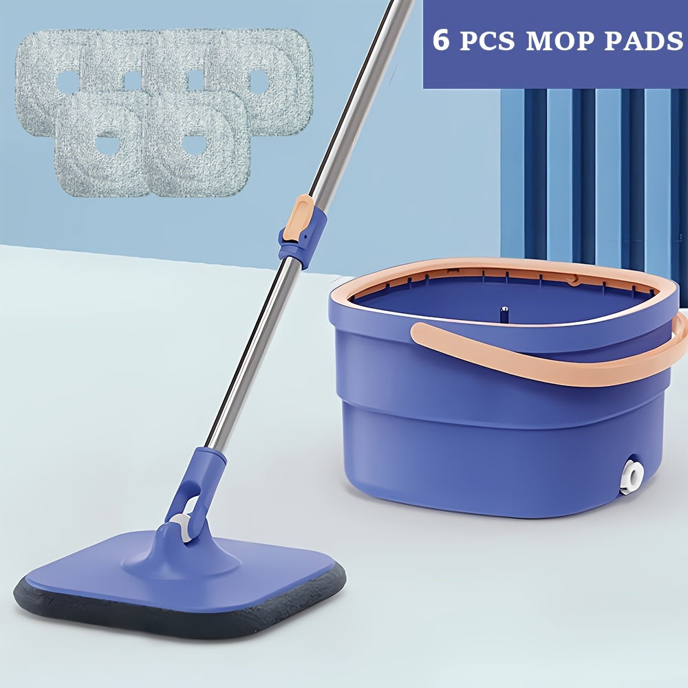 1set, New Sewage Seperation Hand-free Mop With A Rotating Head And A Bucket To Send Three Fiber Cloth Heads Lazy Mopping Artifact Cleans And Separates Dust, Hair And Sewage, Rotating Mop