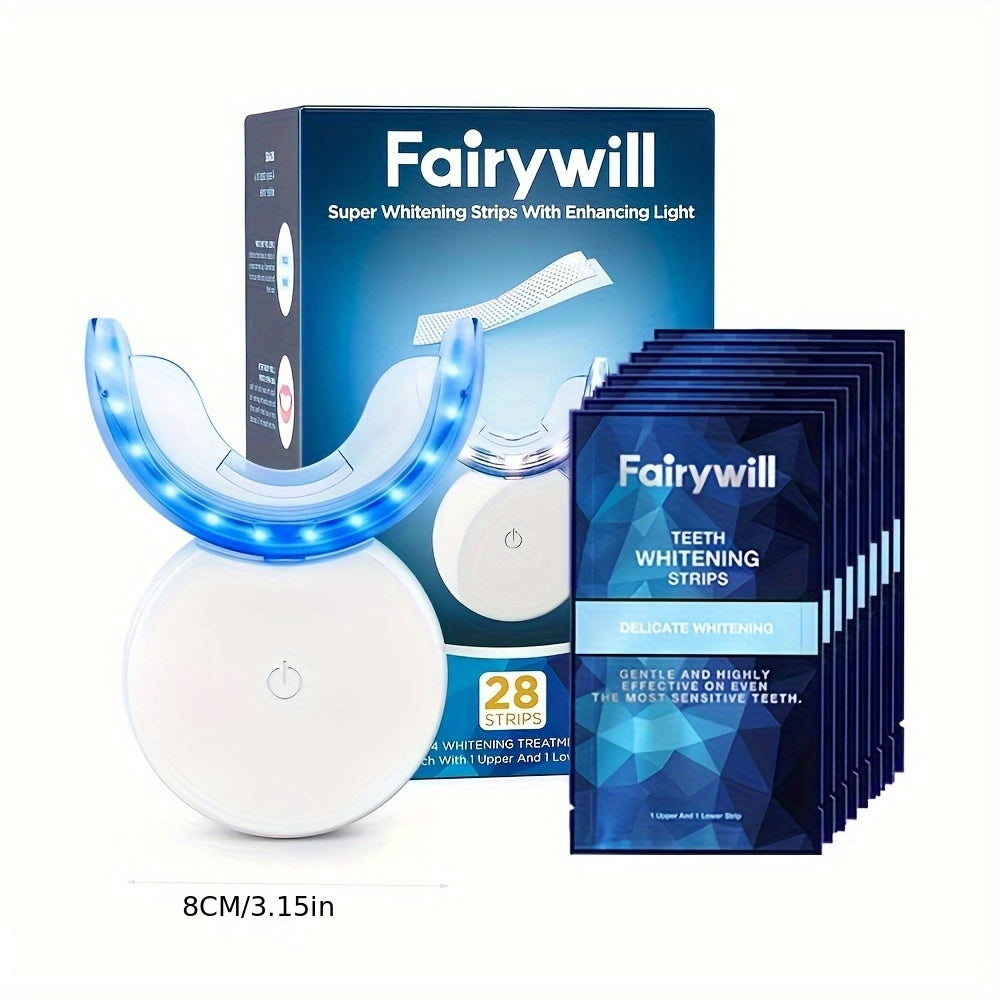 Fairywill Teeth Whitening Kit With LED Light, 28 White Strips For Sensitive Teeth With Rechargeable Teeth Whitener Case