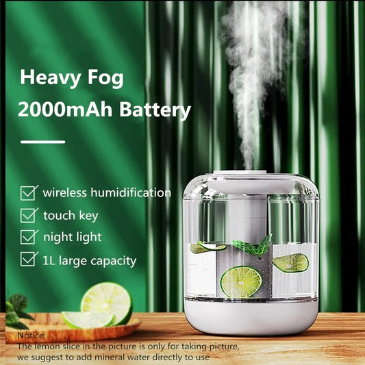 Portable 1000Ml Large Capacity Air Humidifier Rechargeable 2000Mah Battery Aroma Essential Oil Diffuser with Warm Lamp for Home