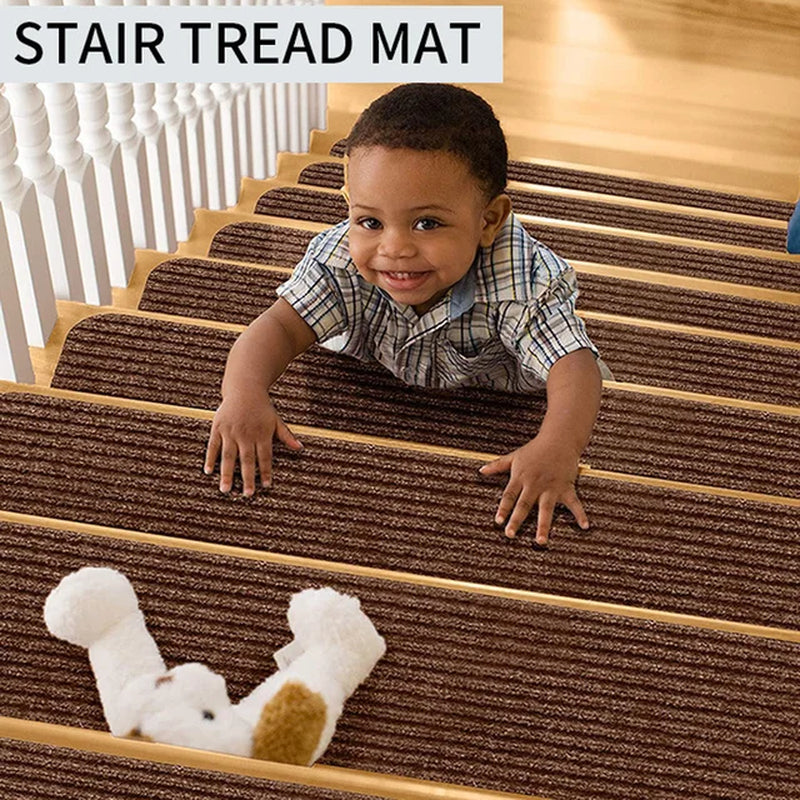 Self Adhesive Stair Tread Carpet Mats Solid Striped Anti-Skid Step Floor Carpet Washable Non-Slip Stair Protector Carpet for Kid