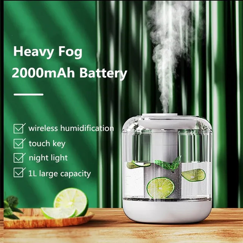 Portable 1000Ml Large Capacity Air Humidifier Rechargeable 2000Mah Battery Aroma Essential Oil Diffuser with Warm Lamp for Home