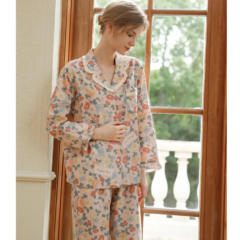 2022 Cotton Pajamas Women'S Autumn Clothes Cardigan Two-Piece Set Long Sleeve Pijamas Sets Home Wear Pijamas De Mujer