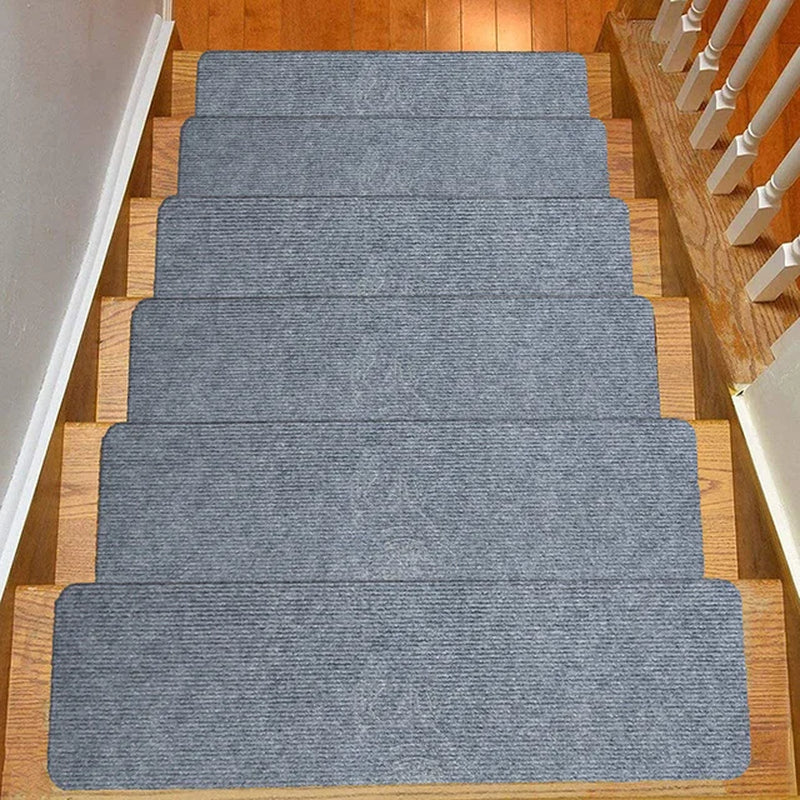 Self Adhesive Stair Tread Carpet Mats Solid Striped Anti-Skid Step Floor Carpet Washable Non-Slip Stair Protector Carpet for Kid