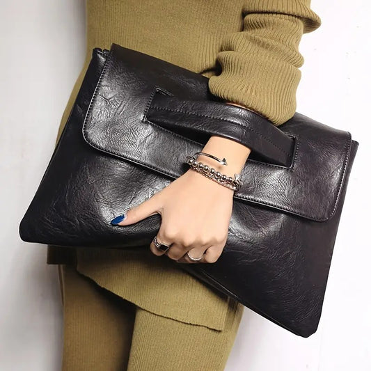 Retro PU Leather Clutch Bag, Large Capacity Crossbody Bag, Flap Laptop Handbag For Macbook