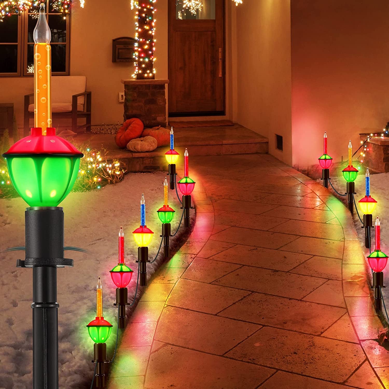 18 Feet Christmas Pathway Lights, 10 Bubble Lights Bulbs Plug in Walkway Lights, Connectable Waterproof Path Lights for Outdoor Yard Holiday Sidewalk Driveway Xmas Decoration