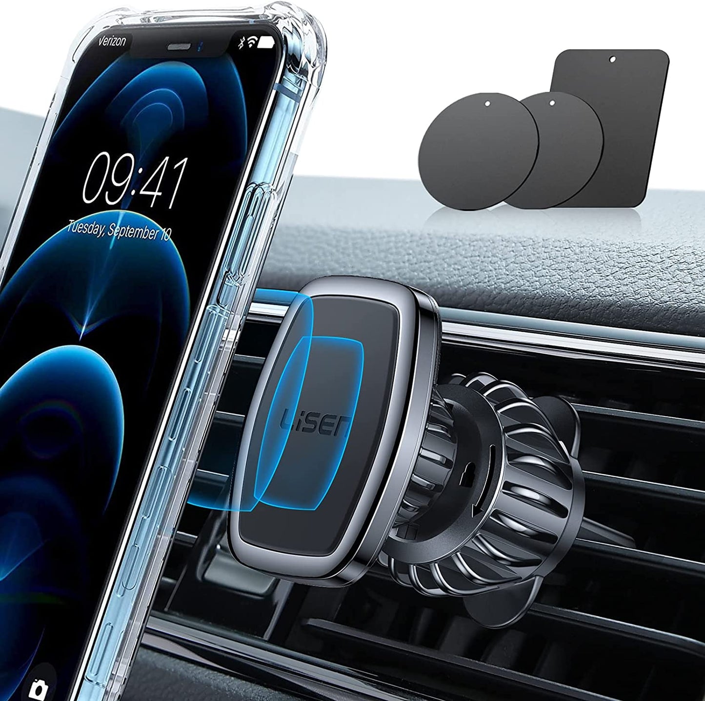 Magnetic Phone Holder for Car Mount Easily Install Car Phone Holder Mount 6 Strong Magnets Cell Phone Holder for Car Case Friendly Iphone Car Holder for All Smartphones & Tablet