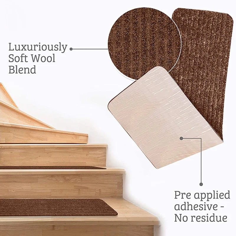 Self Adhesive Stair Tread Carpet Mats Solid Striped Anti-Skid Step Floor Carpet Washable Non-Slip Stair Protector Carpet for Kid