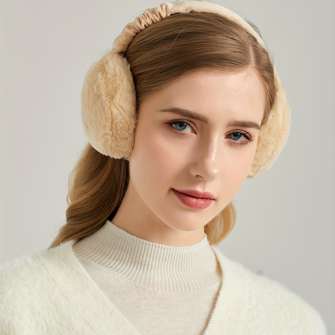 1pc Foldable Earmuffs Solid Color Hamburger Winter Ear Warmer Women Furry Fleece Earmuff Outdoor For Autumn & Winter