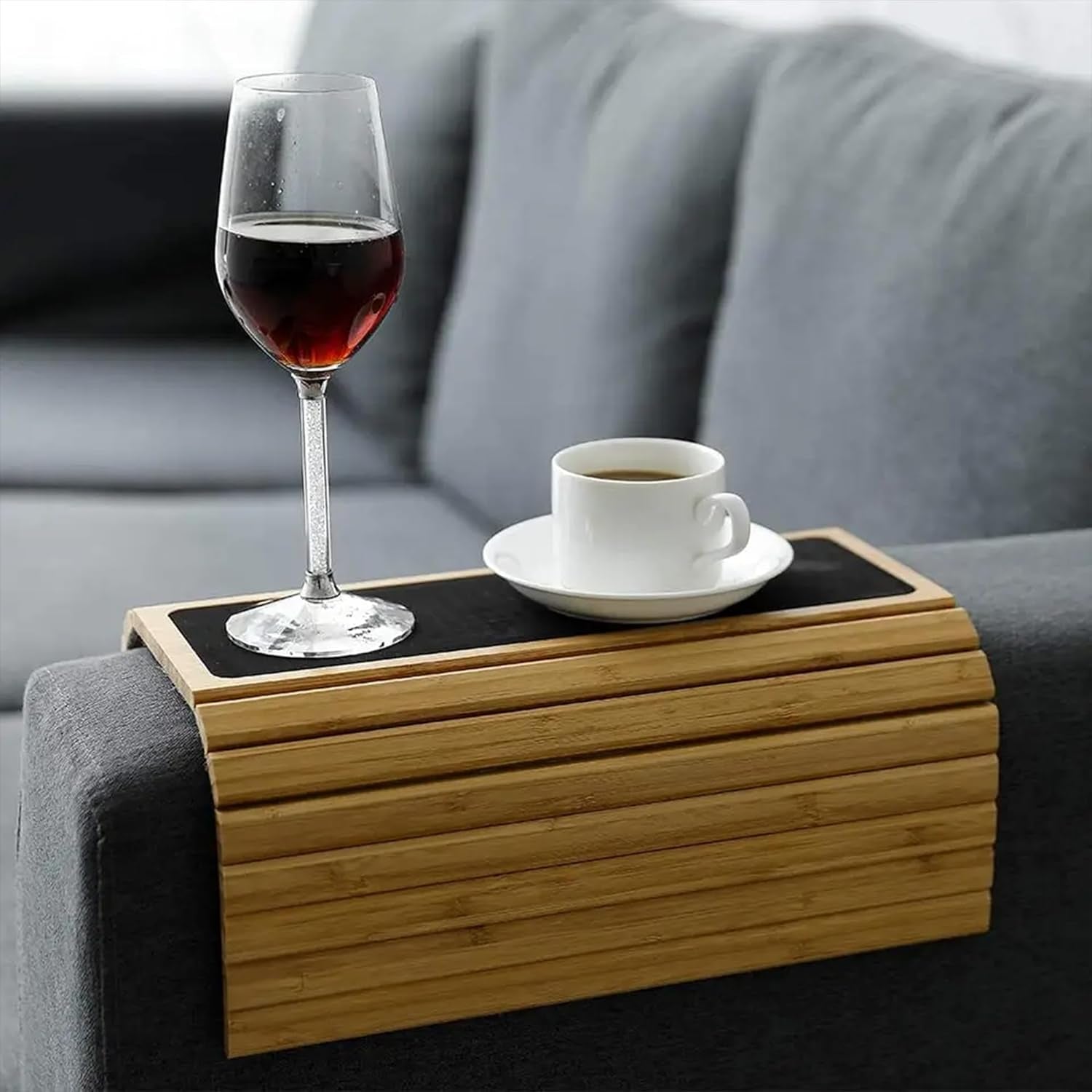 Bamboo Sofa Arm Tray Table Arm Rest Protector Universal Drink Holder Side Table Couch Remote Caddy