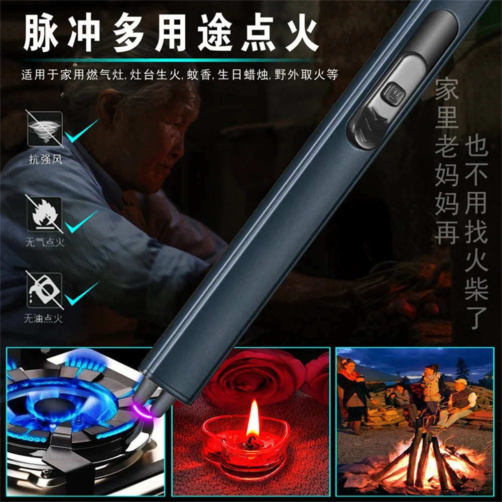 USB Electric Rechargeable Long BBQ Kitchen Gas Stove Lighter Windproof LED Plasma Lighter Candle Unusual Lighter Outdoor