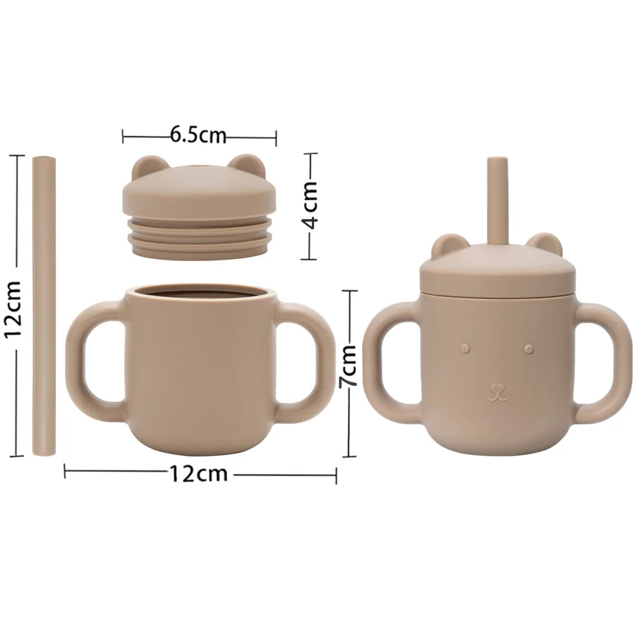 BPA Free Safe Baby Cup Drinking Training Cartoon Shape Cup Baby Silicone Sippy Cups with Straw for Toddler Baby Items