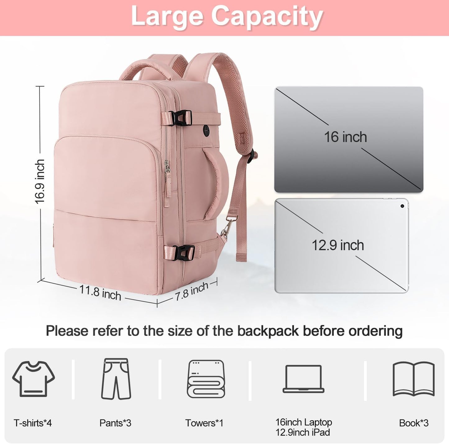 Travel Backpack for Women, Flight Approved Backpack, College Backpack Bag, Casual Daypack, Hiking Backpack, Waterproof Carry on Backpack Business Backpack