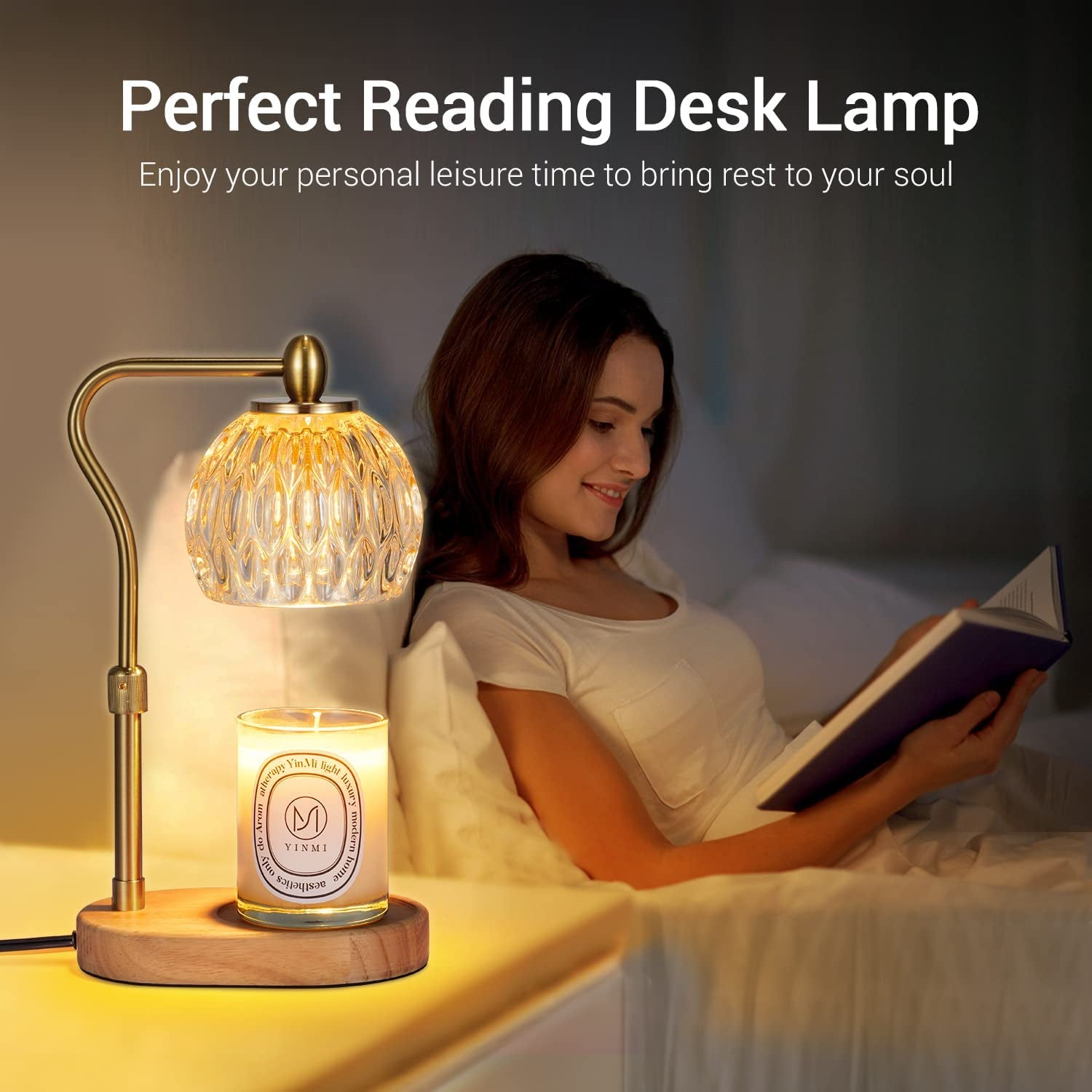 Candle Warmer, Candle Warmer Lamp with Timer & Dimmer Candle Warmer Height Adjustable Scented Candles, Candle Warmer with 2 * 50W Bulbs for Home Decor (Gold)