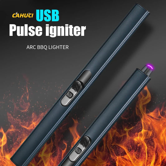 USB Electric Rechargeable Long BBQ Kitchen Gas Stove Lighter Windproof LED Plasma Lighter Candle Unusual Lighter Outdoor