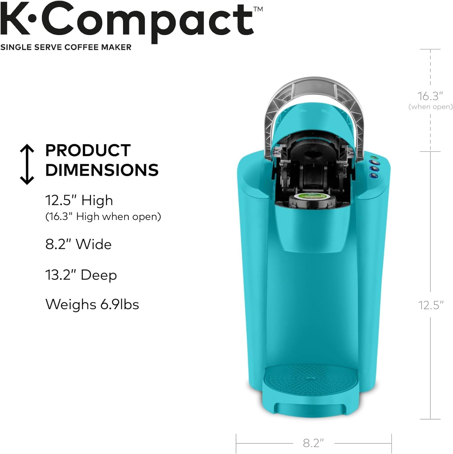 K-Compact Coffee Maker, Single Serve K-Cup Pod Coffee Brewer, Turquoise