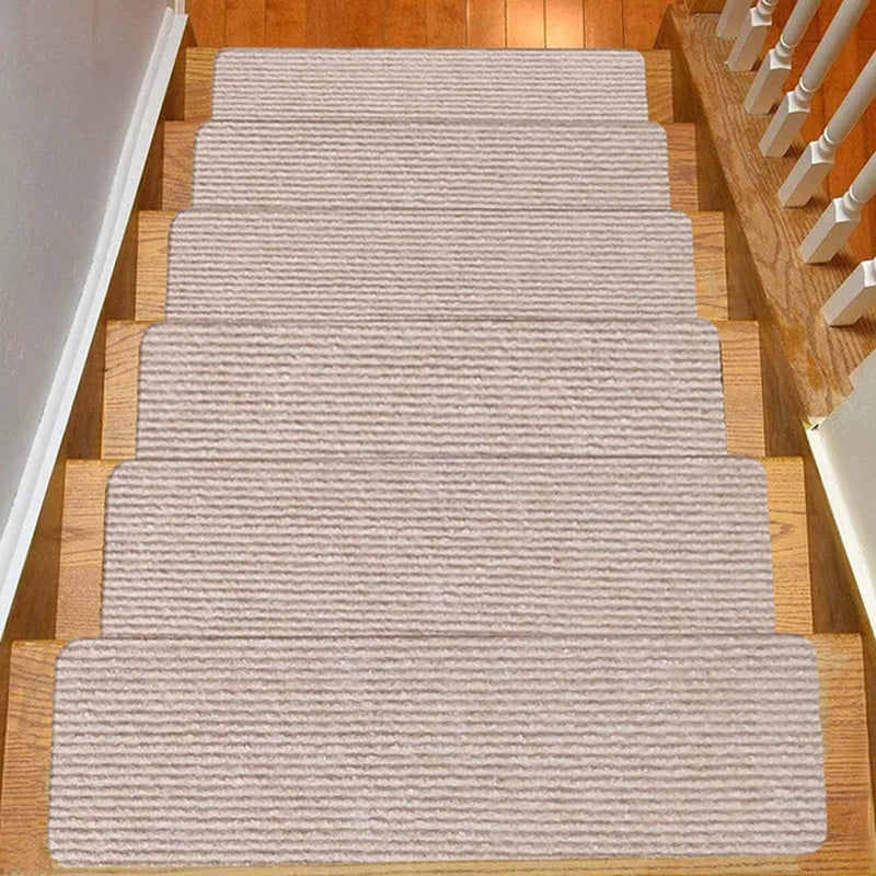 Self Adhesive Stair Tread Carpet Mats Solid Striped Anti-Skid Step Floor Carpet Washable Non-Slip Stair Protector Carpet for Kid