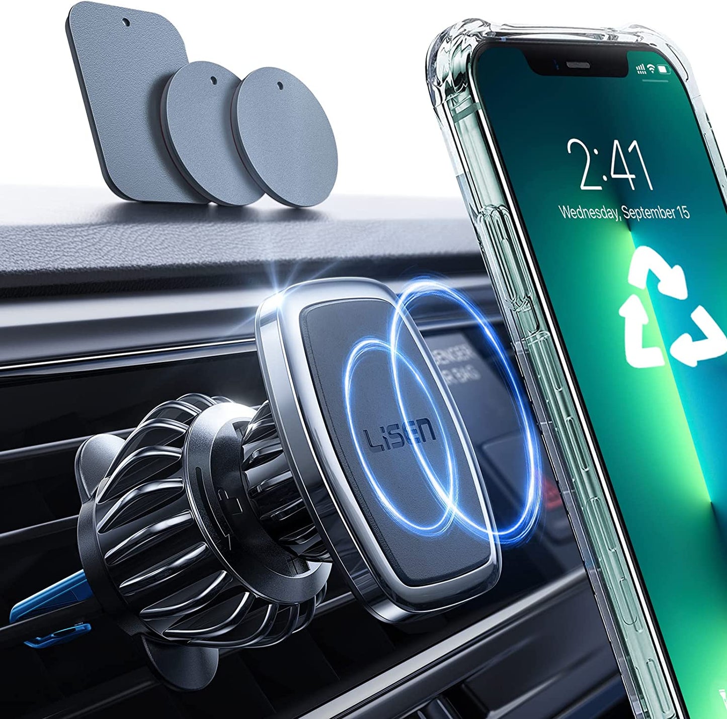 Magnetic Phone Holder for Car Mount Easily Install Car Phone Holder Mount 6 Strong Magnets Cell Phone Holder for Car Case Friendly Iphone Car Holder for All Smartphones & Tablet