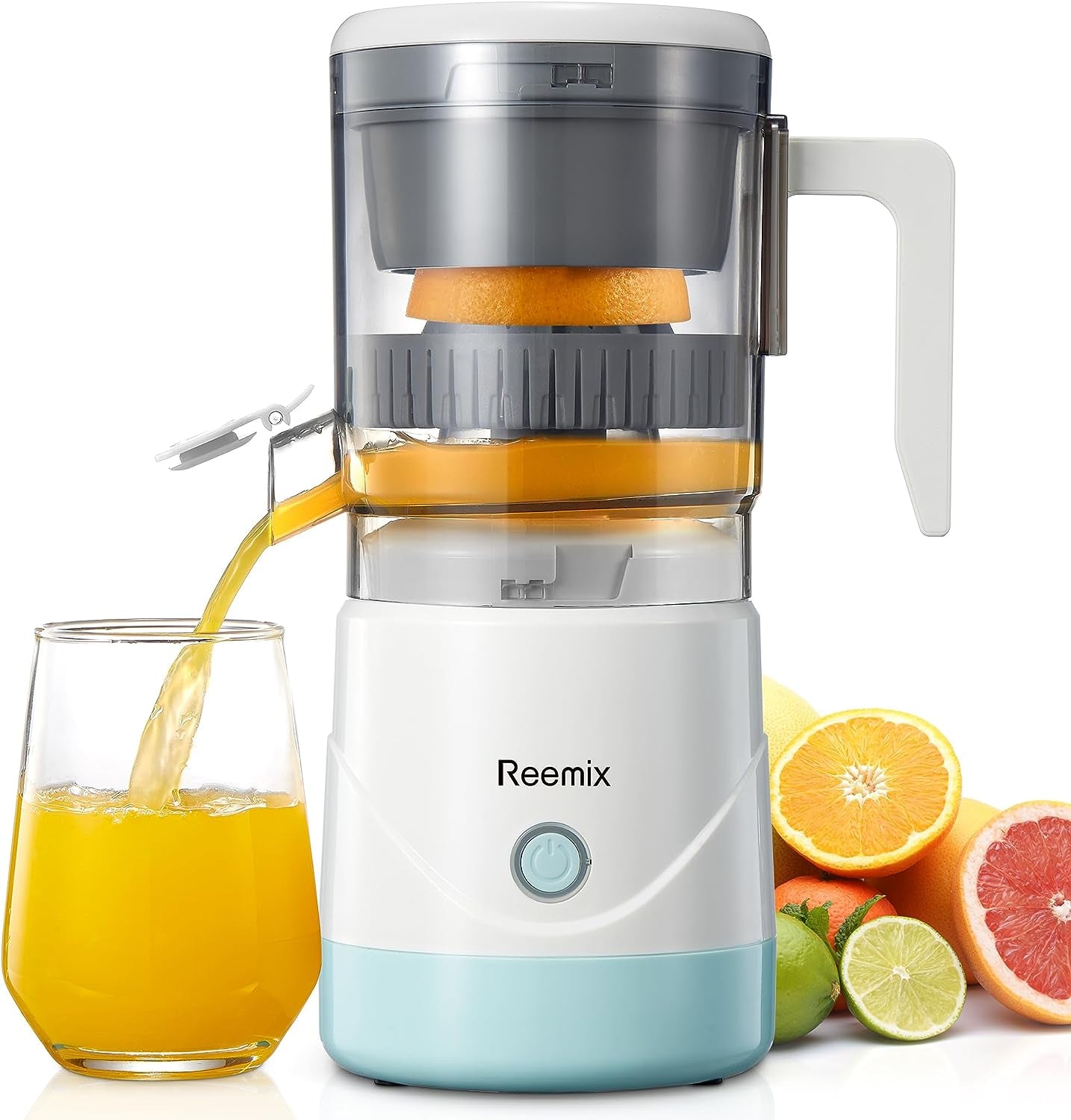 Electric Citrus Juicer,  Full-Automatic Orange Juicer Squeezer for Orange, Lemon, Grapefruit, Citrus Juicer with Cleaning Brush, Easy to Clean and Use (White)