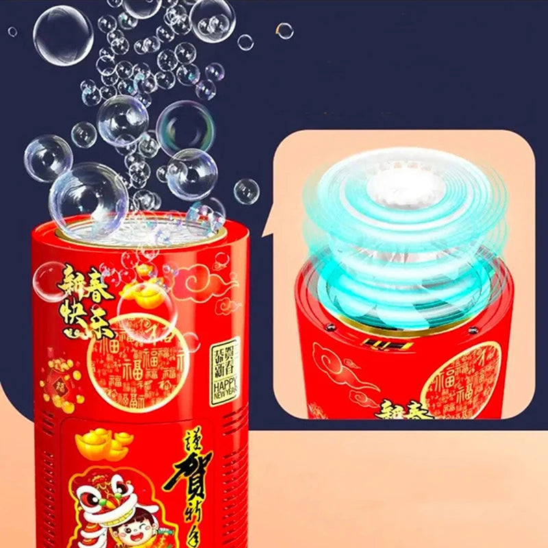 Bubble Machine with Music Light Simulation Fireworks Sound to Celebrate Chinese New Year Portable Automatic Toys Gifts for Kids