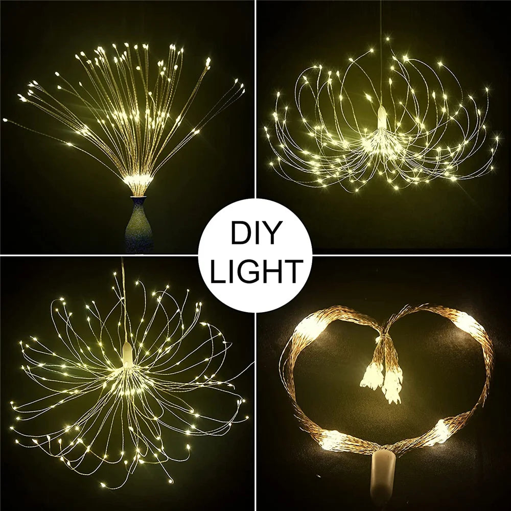 Outdoor Solar Hanging Firework Lights 90/150/200LED Waterproof Fairy Light for Christmas Party Decoration LED Starburst Lights