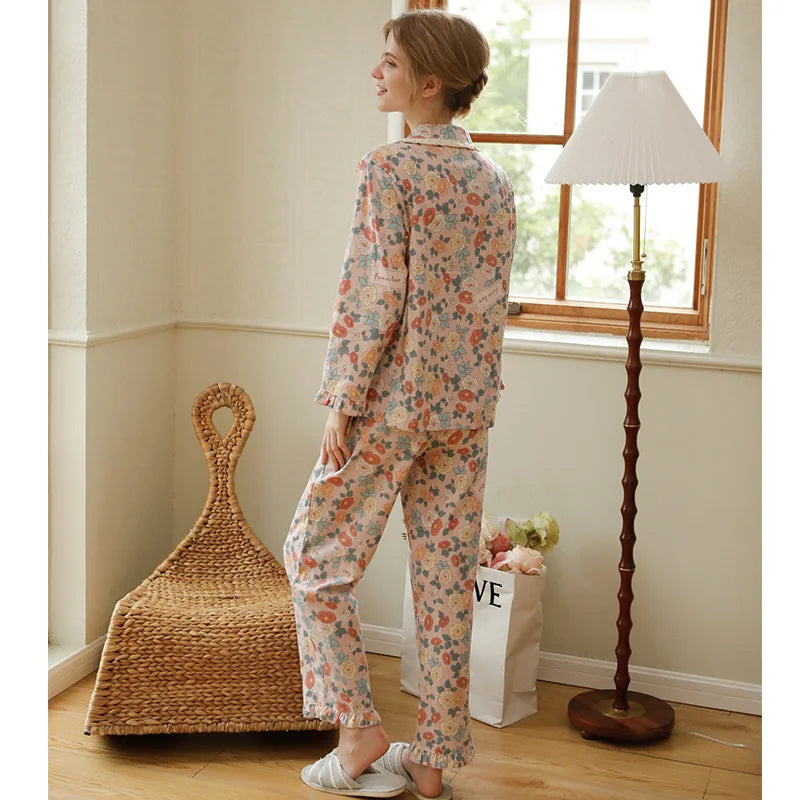 2022 Cotton Pajamas Women'S Autumn Clothes Cardigan Two-Piece Set Long Sleeve Pijamas Sets Home Wear Pijamas De Mujer