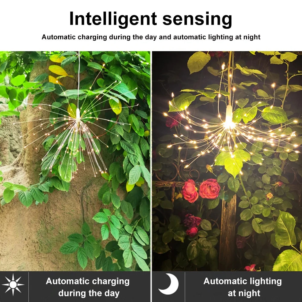 Outdoor Solar Hanging Firework Lights 90/150/200LED Waterproof Fairy Light for Christmas Party Decoration LED Starburst Lights