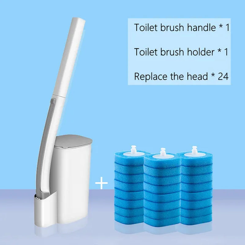 Disposable Toilet Brush Cleaner with Long Handle Bathroom Cleaning Brush with Replaceable Brush Head Toilet Bathroom Accessories