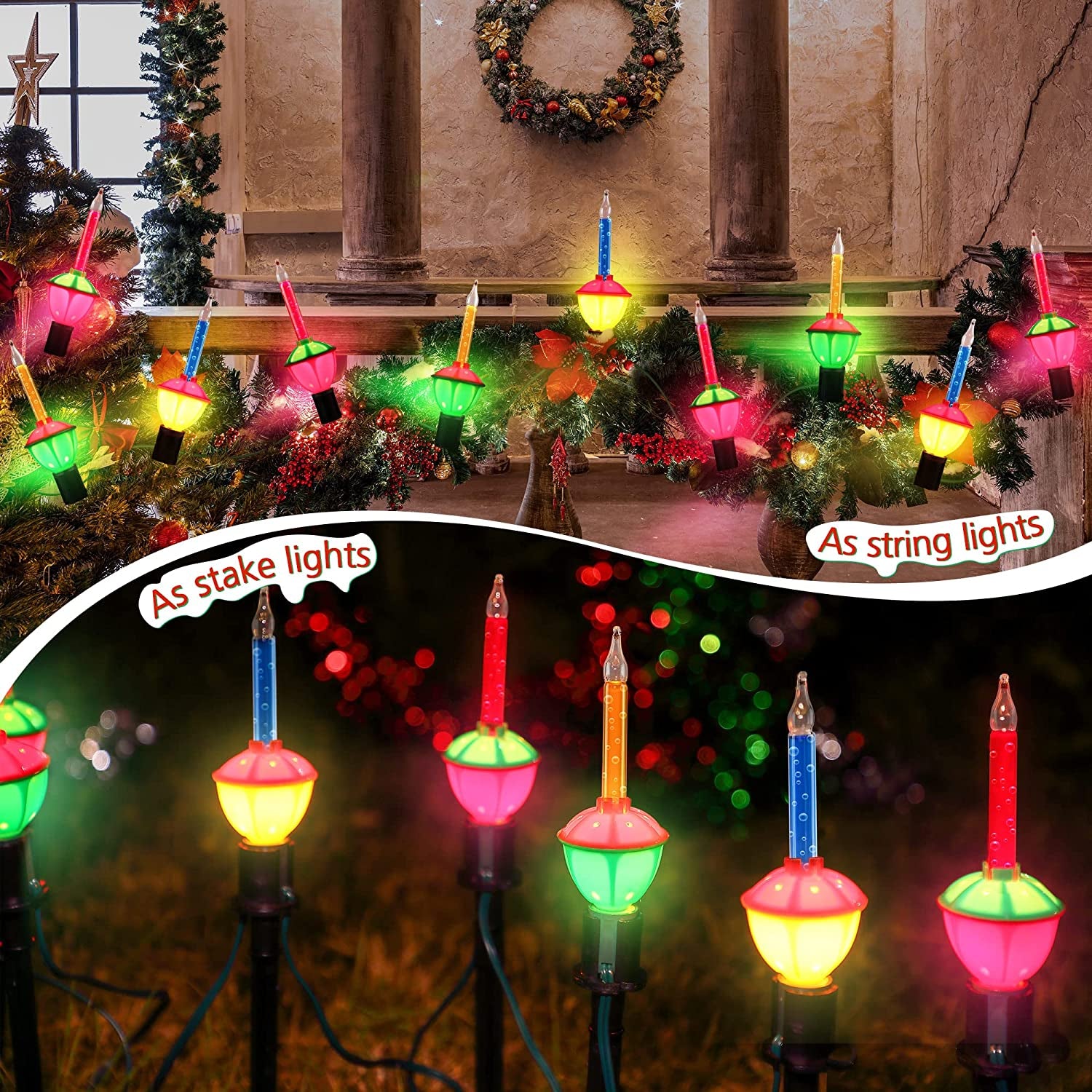 18 Feet Christmas Pathway Lights, 10 Bubble Lights Bulbs Plug in Walkway Lights, Connectable Waterproof Path Lights for Outdoor Yard Holiday Sidewalk Driveway Xmas Decoration