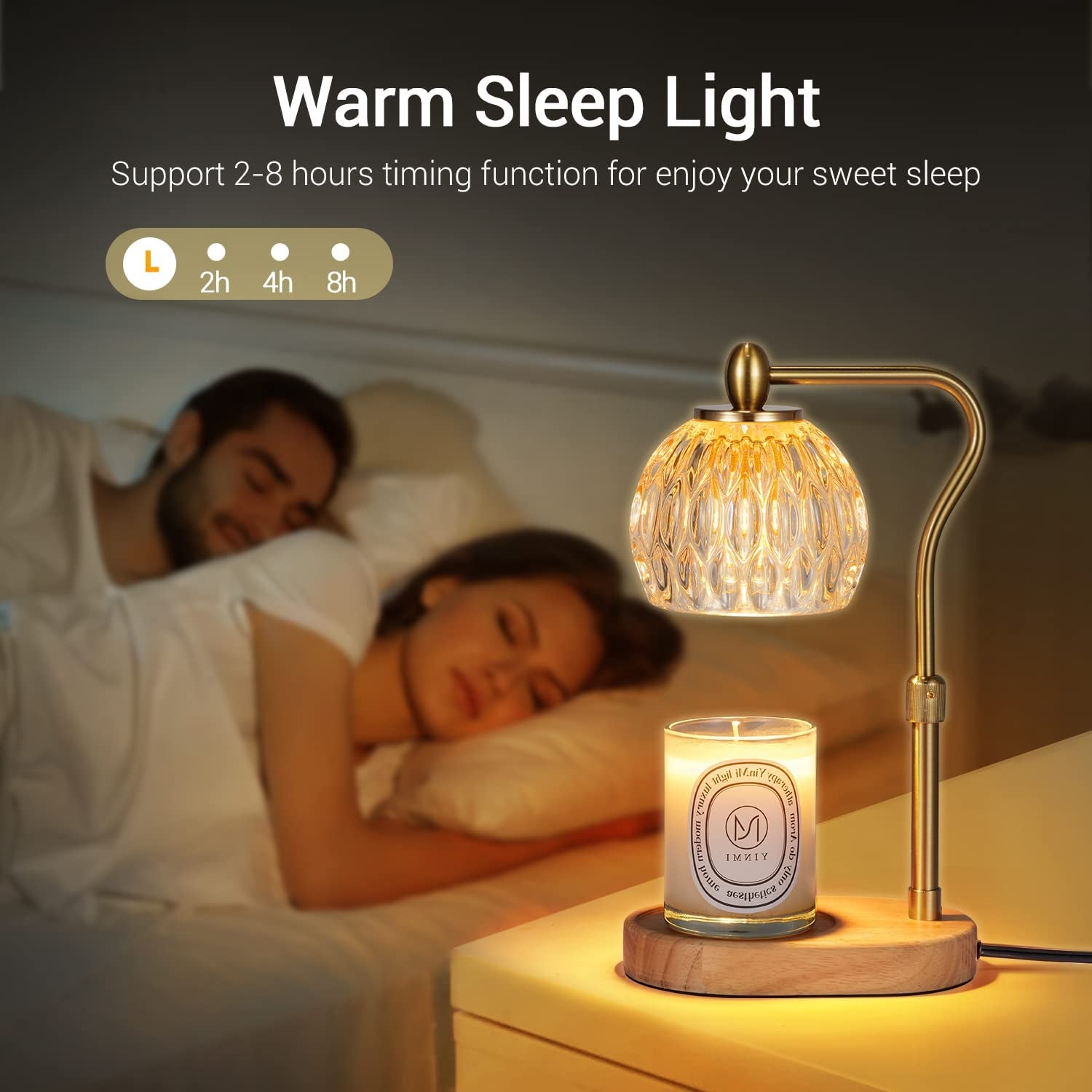 Candle Warmer, Candle Warmer Lamp with Timer & Dimmer Candle Warmer Height Adjustable Scented Candles, Candle Warmer with 2 * 50W Bulbs for Home Decor (Gold)