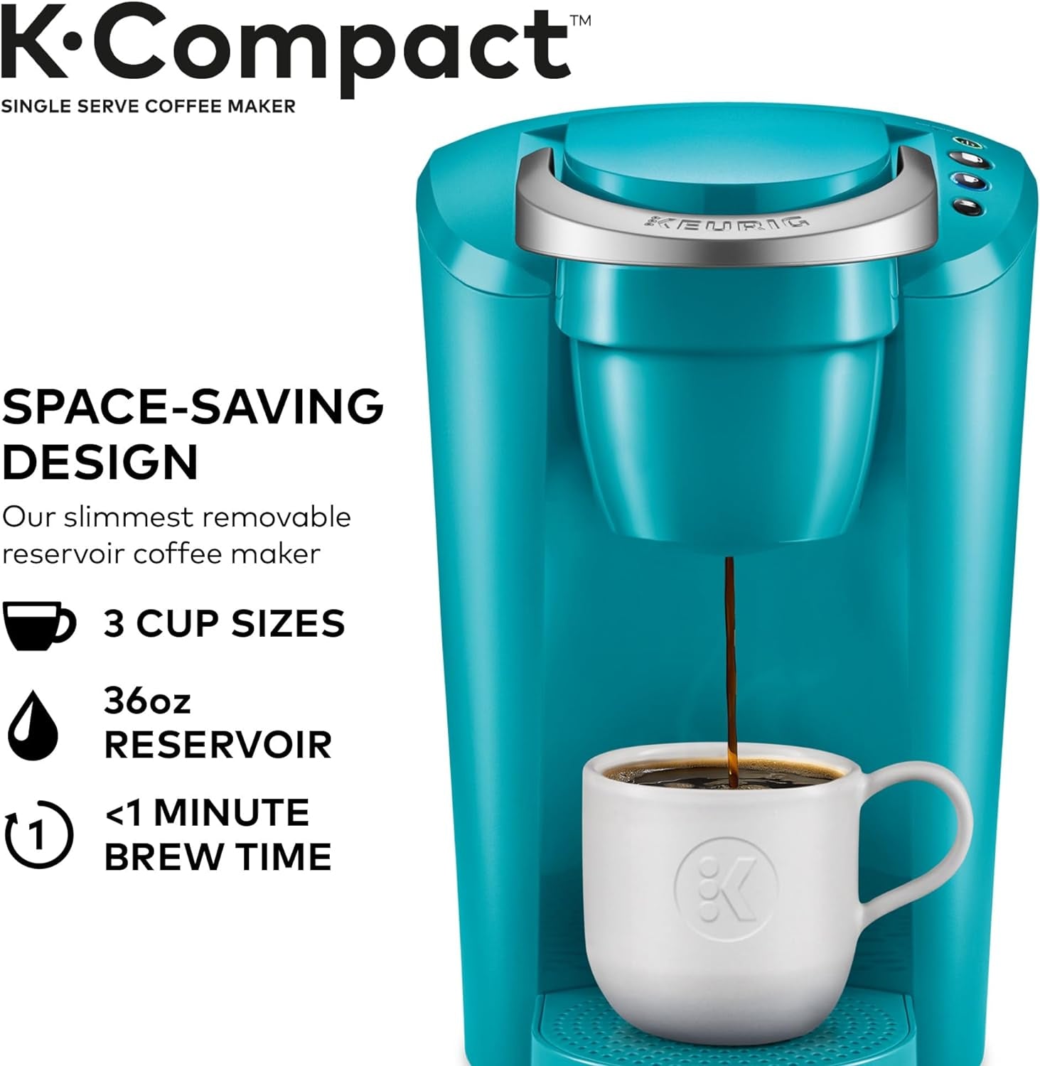 K-Compact Coffee Maker, Single Serve K-Cup Pod Coffee Brewer, Turquoise