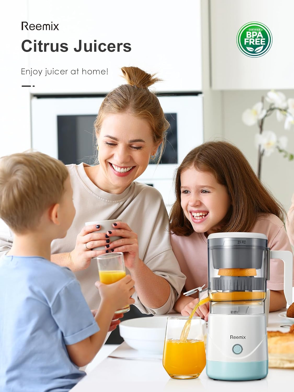 Electric Citrus Juicer,  Full-Automatic Orange Juicer Squeezer for Orange, Lemon, Grapefruit, Citrus Juicer with Cleaning Brush, Easy to Clean and Use (White)