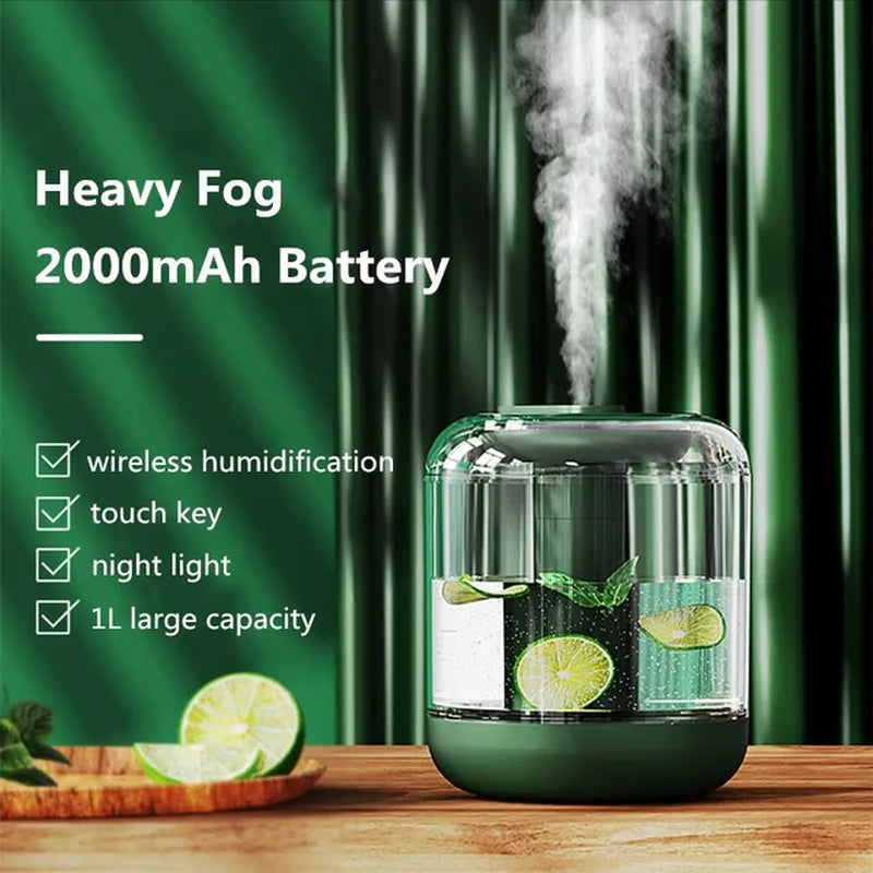 Portable 1000Ml Large Capacity Air Humidifier Rechargeable 2000Mah Battery Aroma Essential Oil Diffuser with Warm Lamp for Home