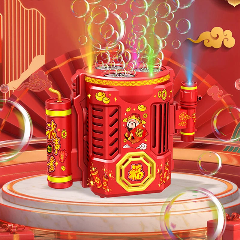 Bubble Machine with Music Light Simulation Fireworks Sound to Celebrate Chinese New Year Portable Automatic Toys Gifts for Kids