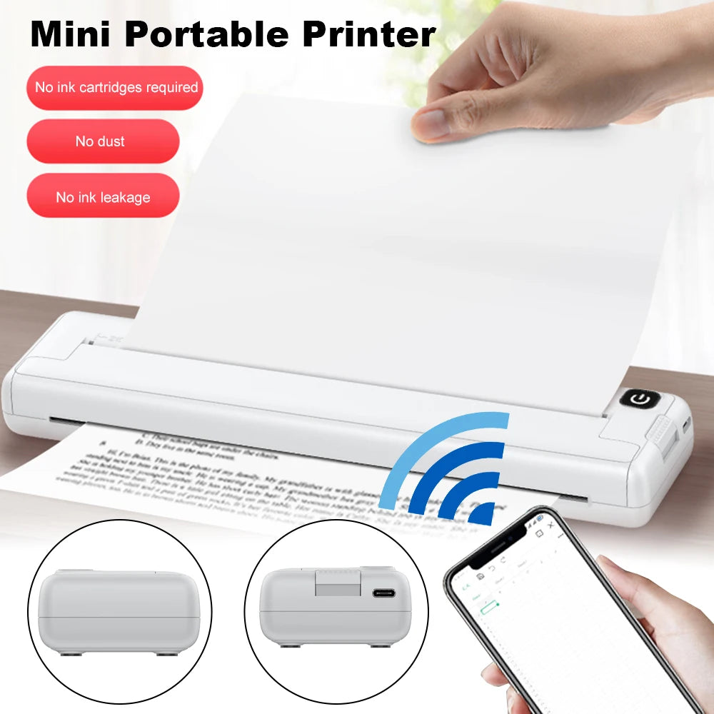 Portable Thermal Printer A4 Paper Photo Homework PDF Document Printer Wireless Bluetooth-Compatible Printing Machine for Home