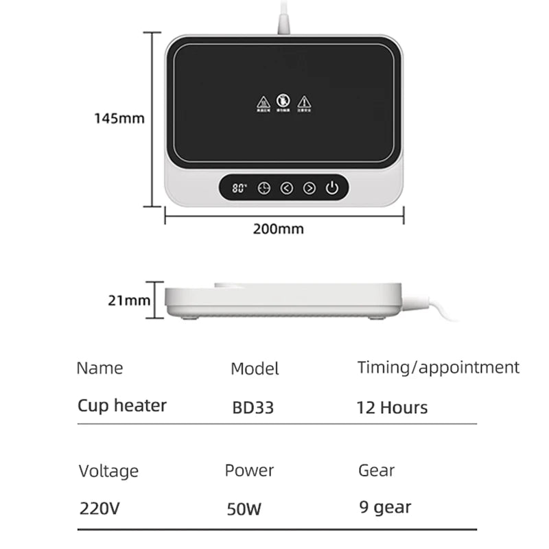 50W Cup Heater Coffee Mug Warmer Electric Hot Plate 9 Gear Temperature Warmer Coaster Heating Lunch Box Milk Home Office 220V