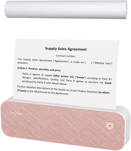 A40 Peripage Portable Inkless Wireless Printer for Letter/Legal/A4/4/3/2 Inch Rolled/Folded Thermal Paper, Adhesive Shipping Label. for Windows, Ios, Android (Pink)